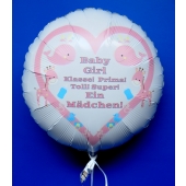 Rundluftballon Weiß aus Folie mit Helium zu Geburt und Taufe, Baby Party: Girl - Baby Girl - Ein Mädchen!