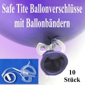 Safe Tite Ballonverschlüsse mit Ballonbändern, 10 Stück