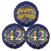 Satin Navy & Gold 42 Happy Birthday, Luftballons aus Folie zum 42. Geburtstag, inklusive Helium