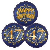 Satin Navy & Gold 47 Happy Birthday, Luftballons aus Folie zum 47. Geburtstag, inklusive Helium