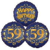 Satin Navy & Gold 59 Happy Birthday, Luftballons aus Folie zum 59. Geburtstag, inklusive Helium