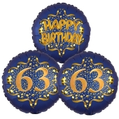 Satin Navy & Gold 63 Happy Birthday, Luftballons aus Folie zum 63. Geburtstag, inklusive Helium