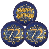 Satin Navy & Gold 72 Happy Birthday, Luftballons aus Folie zum 72. Geburtstag, inklusive Helium