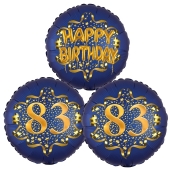 Satin Navy & Gold 83 Happy Birthday, Luftballons aus Folie zum 83. Geburtstag, inklusive Helium