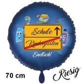 Schule! Kindergarten aus.. Luftballon aus Folie, 70 cm, inklusive Helium, Satin de Luxe, blau