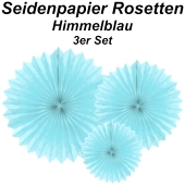 Große Seidenpapier Rosetten, himmelblau, 3 Stück-Set