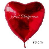 Herzluftballon in Rot "Seni Seviyorum" 70 cm groß