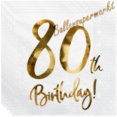 Servietten 80th Birthday Gold, zum 80. Geburtstag
