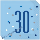 Servietten Blue & Silver Glitz 30 zum 30. Geburtstag