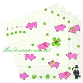Silvesterdeko Servietten, Lucky Piggy, 20 Stück, 33x33 cm, 3-lagig