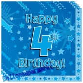 16 Servietten zum 4. Kindergeburtstag, Happy 4th Birthday Blau, Junge