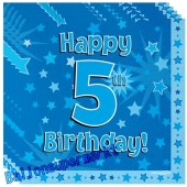 16 Servietten zum 5. Kindergeburtstag, Happy 5th Birthday Blau, Junge