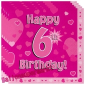 16 Servietten zum 6. Kindergeburtstag, Happy 6th Birthday Pink, Mädchen