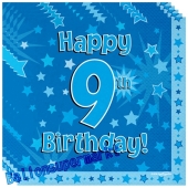 16 Servietten zum 9. Kindergeburtstag, Happy 9th Birthday Blau, Junge