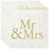 Servietten zur Hochzeit, Mr & Mrs, gold