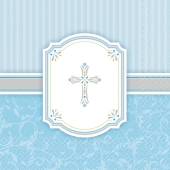 Servietten Kommunion, hellblau, Junge, Kreuz und Ornamente