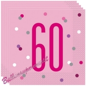 Servietten Pink & Silver Glitz 60 zum 60. Geburtstag