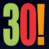Servietten zum 30. Geburtstag, zum 30. Jubiläum, Zahl 30, Cheer Party