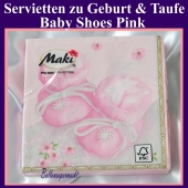 Servietten zu Geburt und Taufe eines Mädchens, Baby Shoes Pink