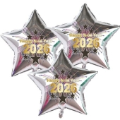Silvester Bouquet bestehend aus 3 Sternballons in Silber mit Helium, 2026 Feuerwerk
