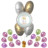 5 Helium-Luftballons Bouquet "Frohes Neues Jahr" satin de luxe