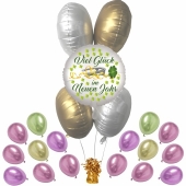 5 Helium-Luftballons Bouquet "Viel Glück im Neuen Jahr" satin de luxe