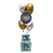 5 Helium-Luftballons Bouquet "2022 Blue" satin de luxe und 1 Ballonbox