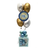5 Helium-Luftballons Bouquet " Blue" satin de luxe und 1 Ballonbox