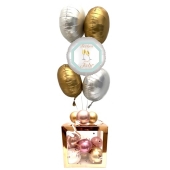 5 Helium-Luftballons Bouquet "Frohes Neues Jahr" satin de luxe und 1 Ballonbox