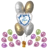 5 Helium-Luftballons Bouquet "Viel Glück" satin de luxe