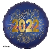 Silvester Luftballon: 2022 Feuerwerk Satin de Luxe, blau, 45 cm