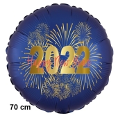 Großer Silvester Luftballon: 2022 Feuerwerk Satin de Luxe, blau, 70 cm