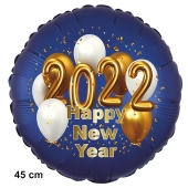 Silvester Luftballon: 2022 Happy New Year Satin de Luxe, blau, 45 cm