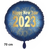 Großer Silvester Luftballon: 2023 Feuerwerk Satin de Luxe, blau, 70 cm