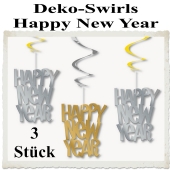 Deko-Swirls Happy New Year, Silvester Dekoration, Partydeko, Silvesterdeko