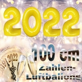 Zahlendekoration Silvester 2022, gelb, 1 m grosse Zahlen, befüllbare Ballons aus Folie