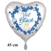 Silvester Herzluftballon: Viel Glück. Satin de Luxe, weiß, 45 cm
