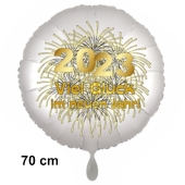 Silvester Luftballon: 2023 Viel Glück im neuen Jahr! Satin de Luxe, weiß, 70 cm