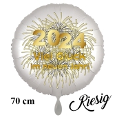 Silvester Luftballon: 2024 Viel Glück im neuen Jahr! Satin de Luxe, weiß, 70 cm