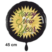 Silvester Luftballon: Happy New Year schwarz-gold, Stern und Sekt, 45 cm