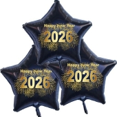Silvester Bouquet bestehend aus 3 Sternballons in Schwarz mit Helium, 2026 Feuerwerk
