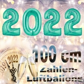  Silvester 2022, aquamarin,1 m grosse Zahlen, befüllbare Ballons aus Folie