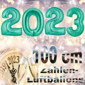 Silvester 2023, aquamarin,1 m grosse Zahlen, befüllbare Ballons aus Folie