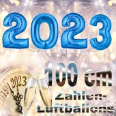 Zahlendekoration Silvester 2023, silber, 1m große Zahlen, Luftballons aus Folie