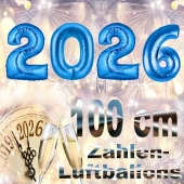 Zahlendekoration Silvester 2026, silber, 1m große Zahlen, Luftballons aus Folie