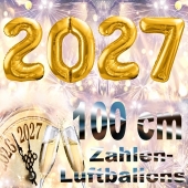 Zahlendekoration Silvester 2027, gold, 1 m grosse Zahlen befüllbare Ballons aus Folie