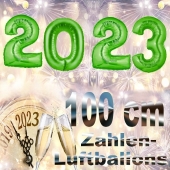 Zahlendekoration Silvester 2023, grün,1 m grosse Zahlen, befüllbare Ballons aus Folie