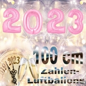Silvester 2023, rosa,1 m grosse Zahlen, befüllbare Ballons aus Folie