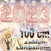 Zahlendekoration Silvester 2023, rosegold, 1 m grosse Zahlen befüllbare Ballons aus Folie