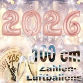 Zahlendekoration Silvester 2026, rosegold, 1 m grosse Zahlen befüllbare Ballons aus Folie
